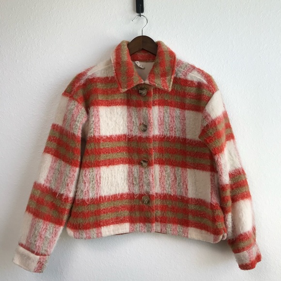 Mystree Jackets & Blazers - MYSTREE Orange and White Plaid Fall Shacket Size Small